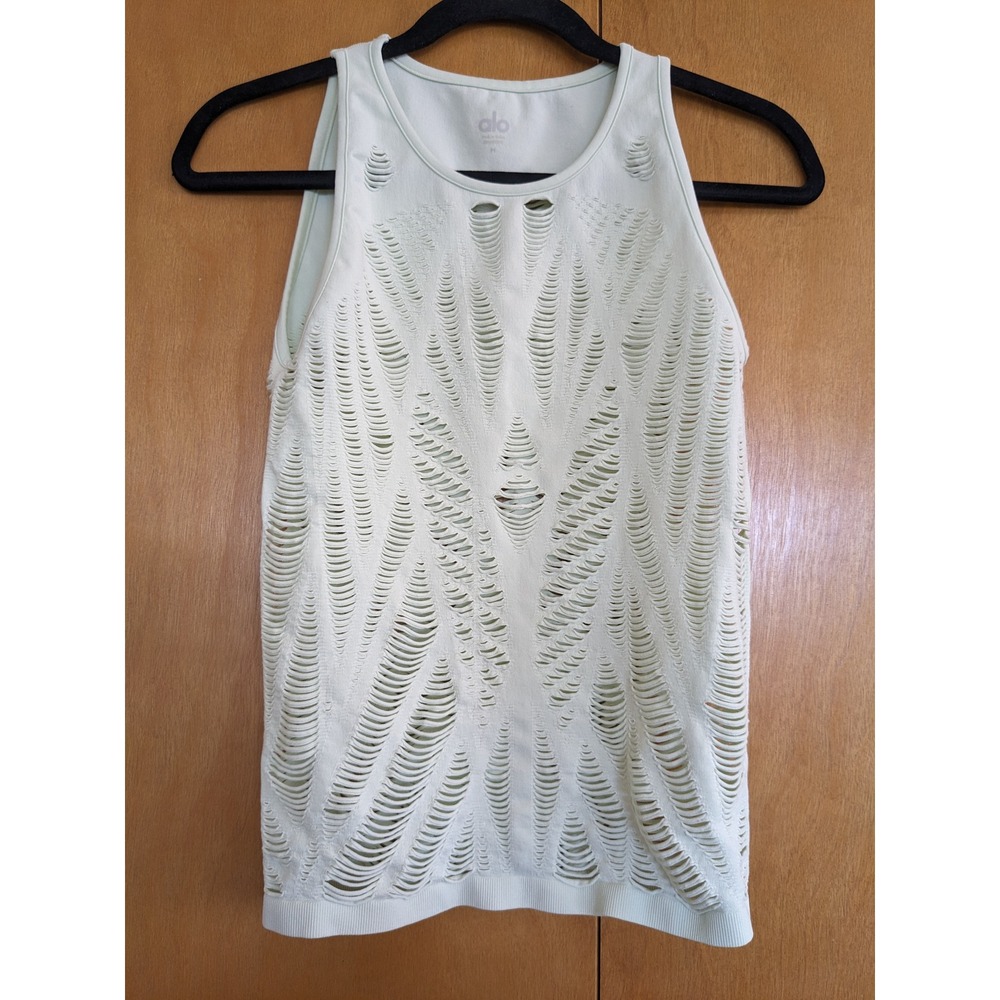 Alo Yoga Womens Seamless Laser Cut Slash Tank Top Mint Green Size M‎